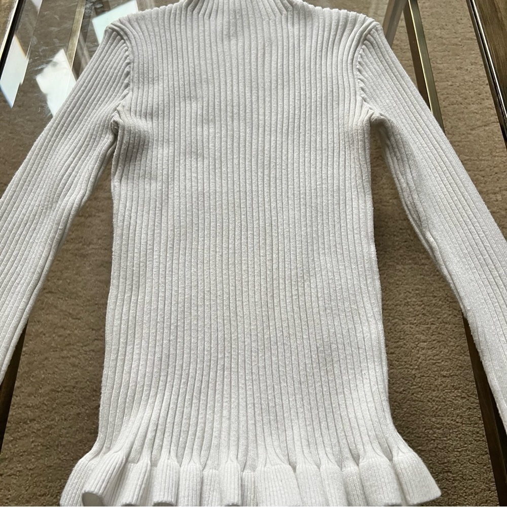 Blu Pepper White Ribbed Ruffled Bell Sleeve Top - Picture 2 of 5
